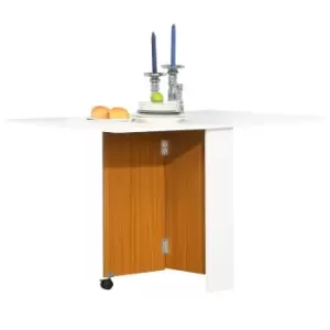 Image of HOMCOM Folding 4 To 6 Seater Dining Table Mobile Desk With Castors Teak Colour White