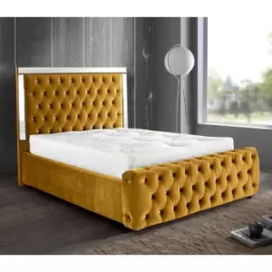 Image of Elegance Mirrored Bed Double Plush Velvet Mustard