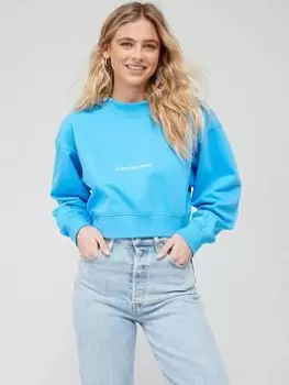 Image of Calvin Klein Jeans Institutional Mock Neck Sweatshirt - Blue Size M, Women