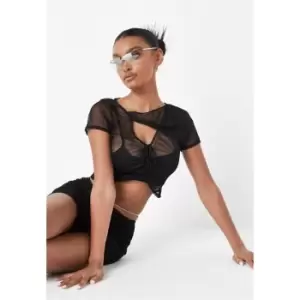 image of Missguided Panelled Crop Top - Black