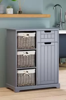 image of Burleigh Storage Unit with 3 Baskets - Grey - MDF/Wicker