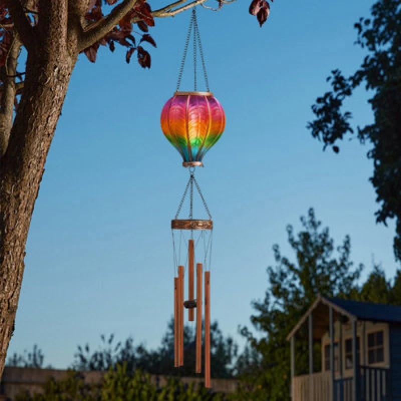Image of Smart Garden Solar Rainbow Flaming Hot Air Balloon Garden Patio Light Windchime