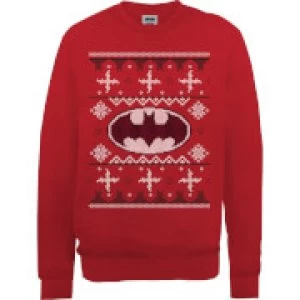 Image of DC Batman Christmas Knit Logo Red Christmas Sweatshirt - L - Red
