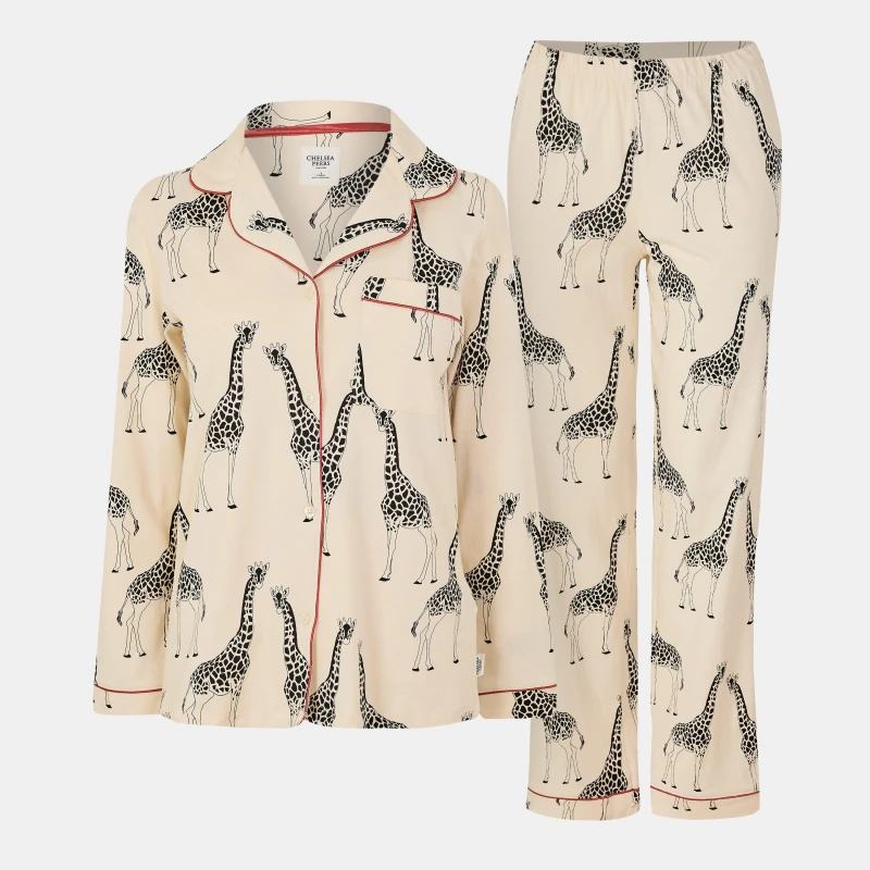 Image of Chelsea Peers Chelsea Peers Giraffe Print PJ Set Cream Print Female 18 QV39205