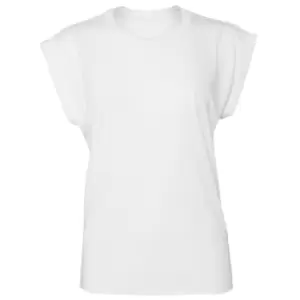 Bella + Canvas Womens/Ladies Flowy Rolled Cuff Muscle T-Shirt (M) (White)