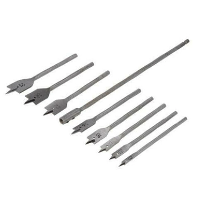 Image of Loops 8 Piece 6mm 32mm Flat Bit Set 300mm Extension Bar Drilling Hard & Soft Wood Multi
