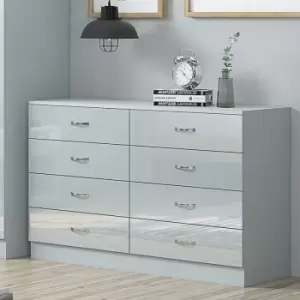 Image of Chilton Modern 8 Drawer Chest of Drawers - Grey Gloss - Grey