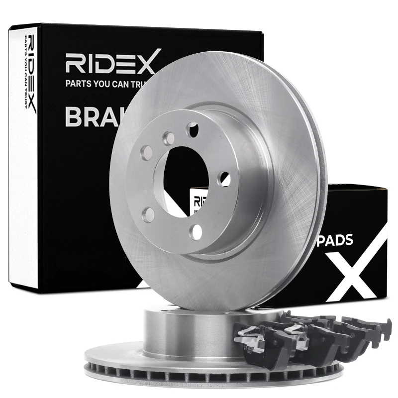 Image of RIDEX 3405B1179 Brake disc and pads set Rear Axle, Brake Disc Type: internally vented, prepared for wear warning indicator Brake Set,disc brakes (340