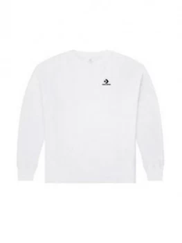 Converse Left Chest Long Sleeve T-Shirt - White, Size L, Women