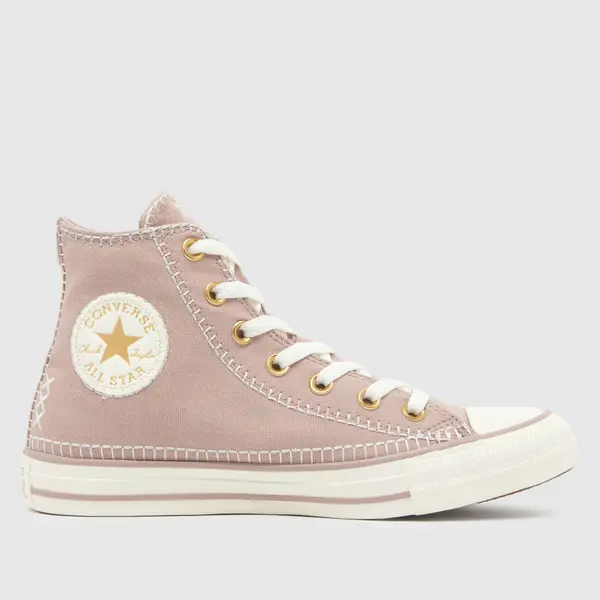 Image of Converse all star hi craft stitch trainers in taupe Beige UK 5