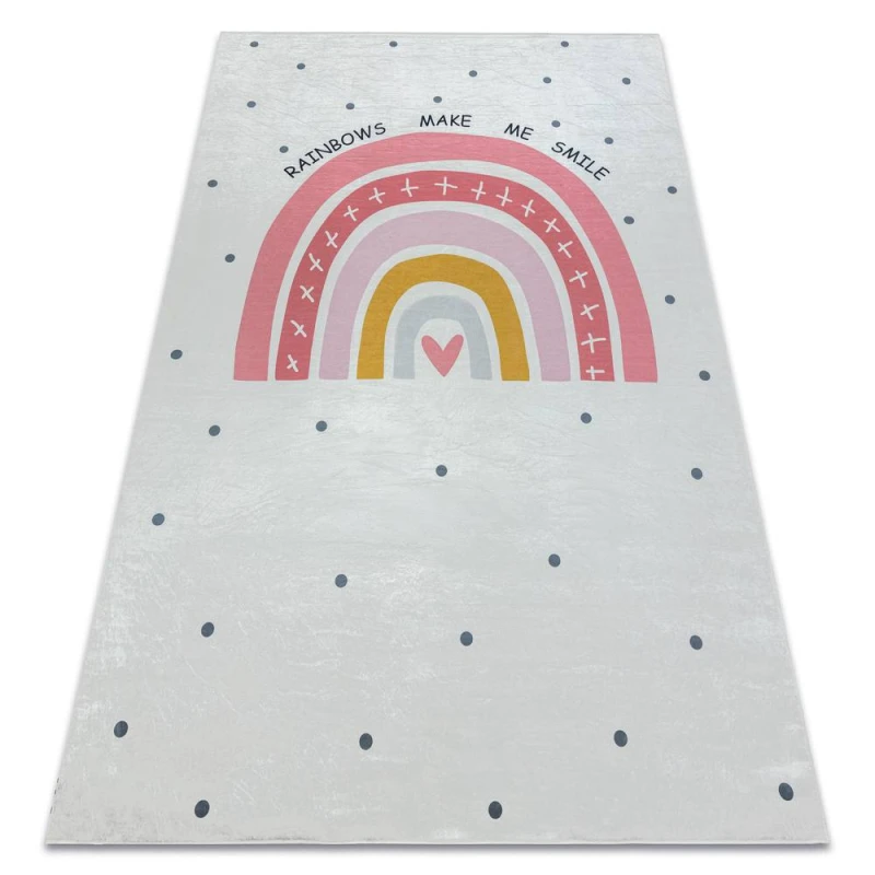 Image of RugsX Bambino 47810 Washing Carpet Rainbow, Dots For Children Anti Slip - White / Pink 120X170 Cm