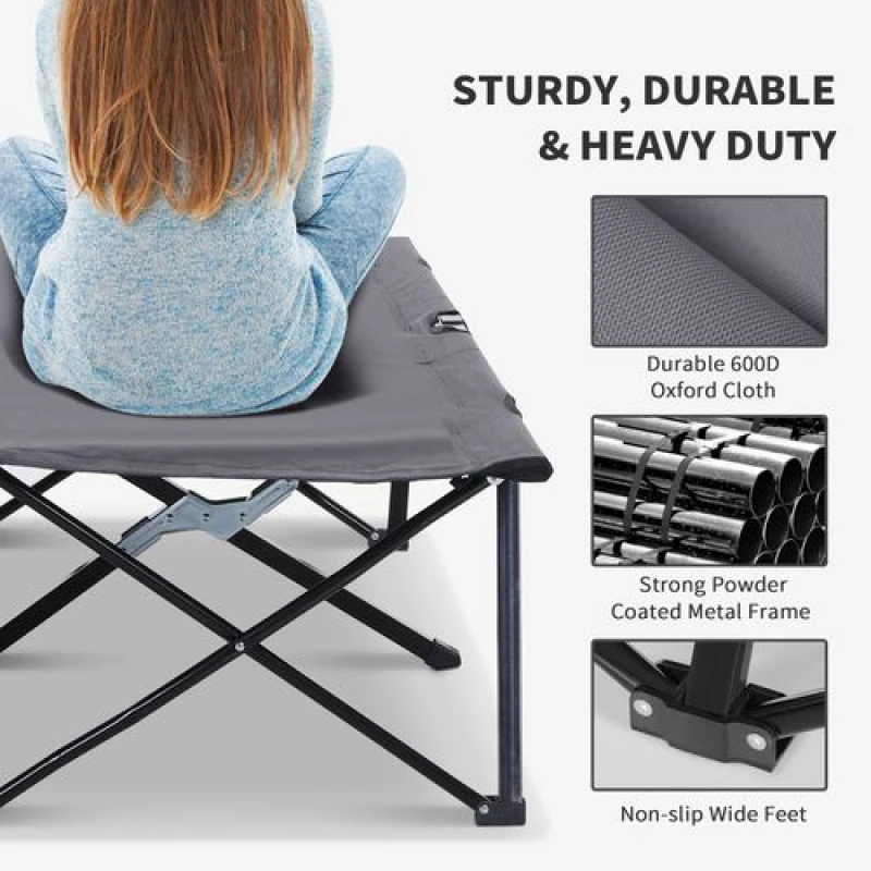 Image of Outsunny Double Camping Folding Cot Outdoor Portable Sunbed Grey