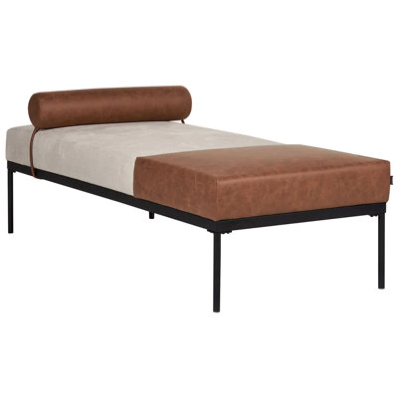 Image of Beliani Chaise Longue Malmos Faux Linen Faux Leather Brown