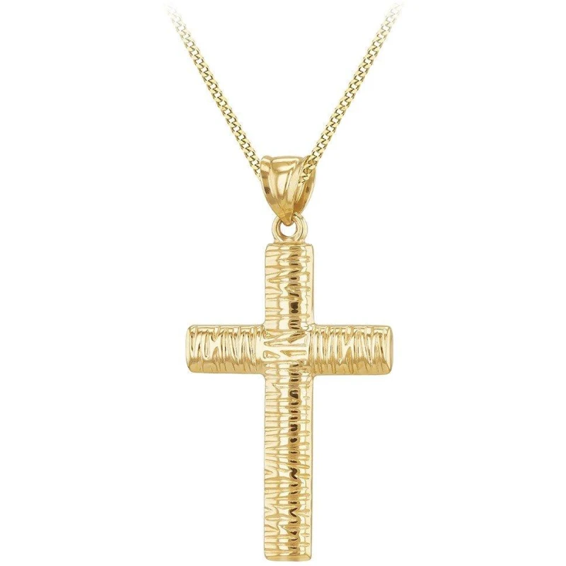 Image of Be You 9ct Gold Bark Cross Necklace Pendant Necklaces 18" Gold 72956710002