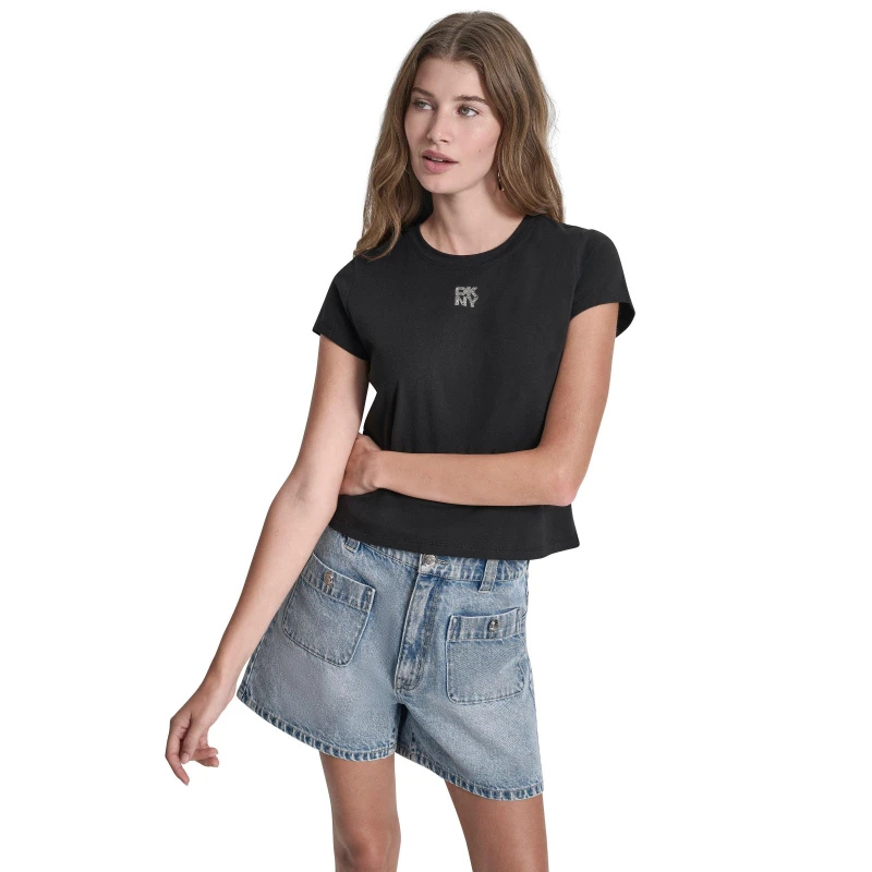 Image of DKNY Dmt Baby Tee Ld62 Black/Silver female 8 (XS)
