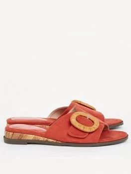 Image of Evans Extra Wide Fit Wooden Buckle Sliders - Red, Size 9, Women