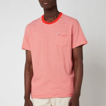 Image of Tommy Jeans Mens Regular Stripe Pocket T-Shirt - Horizon/White - L