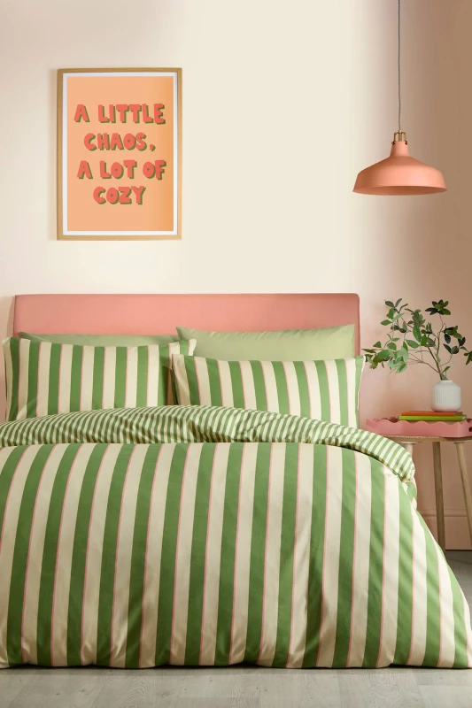 Image of Fusion 'Bold Stripe' Easy Care Duvet Cover Set in Green Size: Single Green Unisex Single