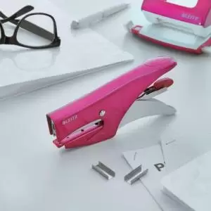 Image of Leitz WOW Stapling Pliers, Back Loader, 15 sheet capacity, Pink