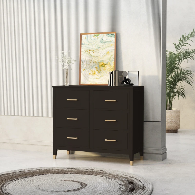 Image of Cabinet Bits Palazzi 6 Drawer Chest of Drawers in Black Unisex