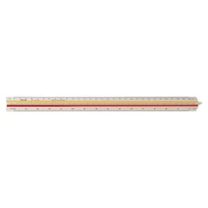 image of Rotring Tri Ruler 6 Surveying Triangular Reduction Scale 1 25 to 1 2500 with 2 Coloured Flutings