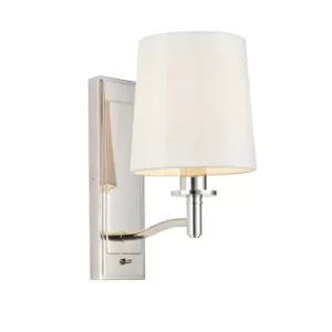 Image of Ortona Vintage Wall Lamp Bright Nickel White Fabric Shades with Toggle Switch
