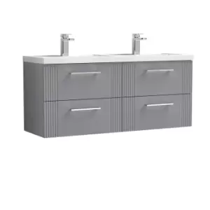 image of Nuie Deco 1200mm Wall Hung 4 Drawer Vanity & Double Polymarble Basin - Satin Grey