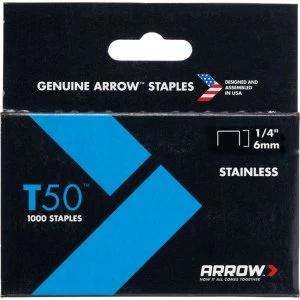 image of Arrow T50 Stainless Steel Staples 6mm Pack of 1000