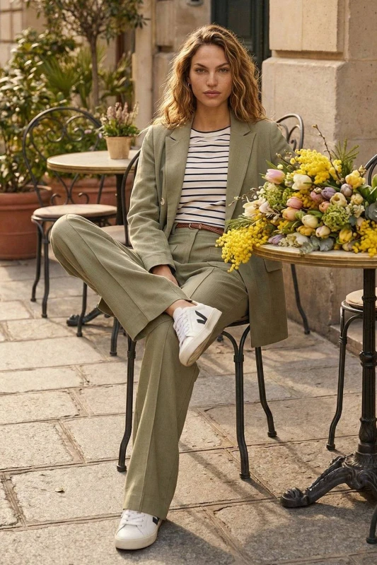 Image of Roman Womens Linen Blend Belted Trouser in Khaki Size: 18 Khaki Female 18