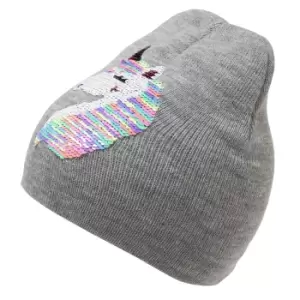 image of Childrens Girls Reversible Unicorn Sequins Beanie Hat (3-5 Years) (Grey)