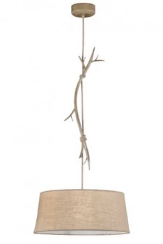 Image of Ceiling Pendant 60cm Round, 1 x E27 (Max 40W), Imitation Wood, Linen Shade