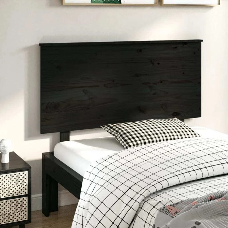 Image of Vidaxl Bed Headboard Black 124X6X82.5cm Solid Wood Pine, Black 819164