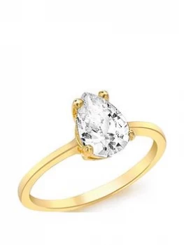 image of Love GOLD 9ct Yellow Gold Pear Cut Cubic Zirconia Ring, One Colour, Size K, Women