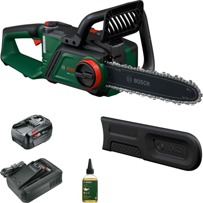 Image of Bosch PKE 18V-30-28 P4A 18v Cordless Brushless Chainsaw 300mm 2 x 4ah Li-ion Battery Charger PKE 18V-30-28