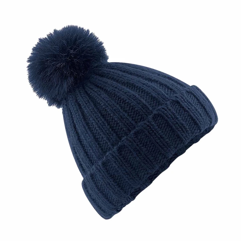 Image of Beechfield Beechfield Men Verbier Fur Pom Pom Chunky Beanie in Navy Navy One Size Male 5057520834290
