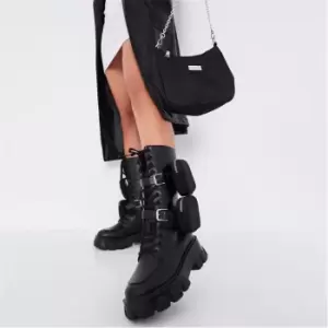 I Saw It First Double Pouch Chunky Sole Boots - Black