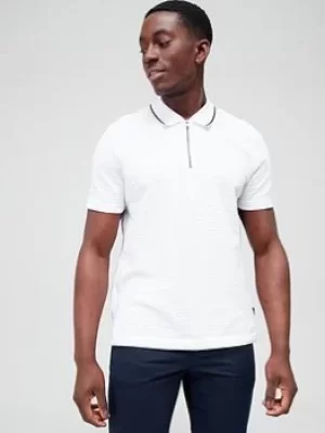 Image of Ted Baker Buer Zip Neck Polo Shirt – White, Size 4, Men