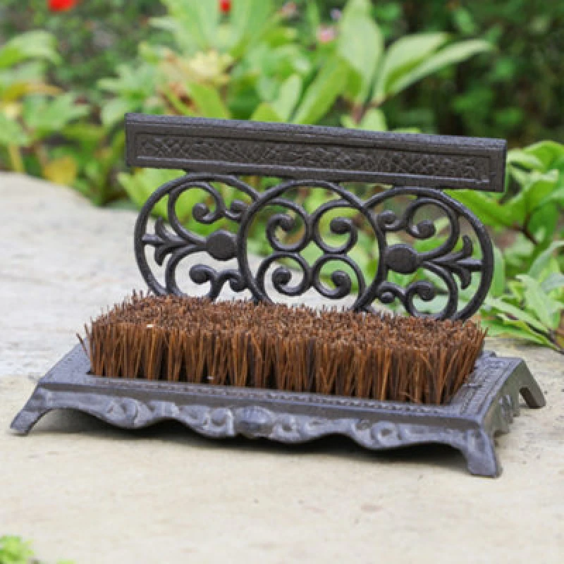 Image of Dibor Traditional Cast Iron Ornate Outdoor Garden Boot Brush & Scraper in Brown Size: Medium Brown Unisex Medium