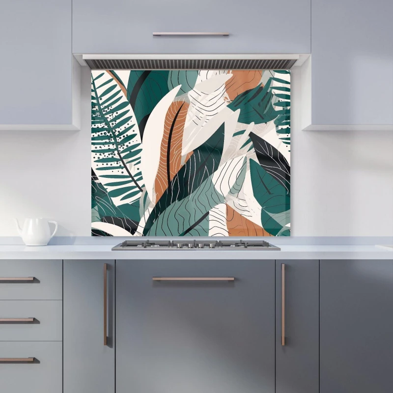Image of Warren Reed - Designer Autumn Tropical Leaves Green Brown Kitchen Splashback Size: 600mm x 750mm Green Unisex 600mm x 750mm