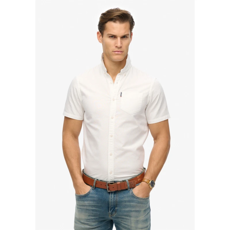 Image of Superdry Mens Short Sleeve Oxford Shirt Optic male Small