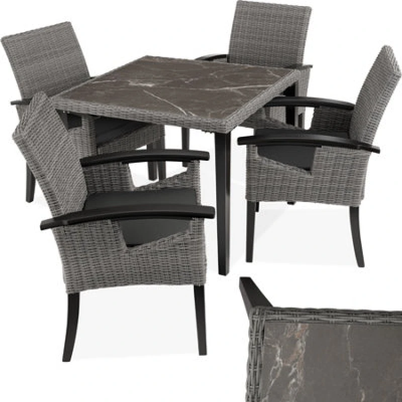 Image of Tectake Garden Table And Chairs - Tarent Dining Table And 4 Rosarno Chairs - Grey