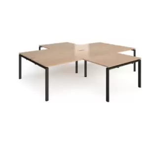 image of Bench Desk 4 Person With Return Desks 3200mm Beech Tops With Black Frames Adapt