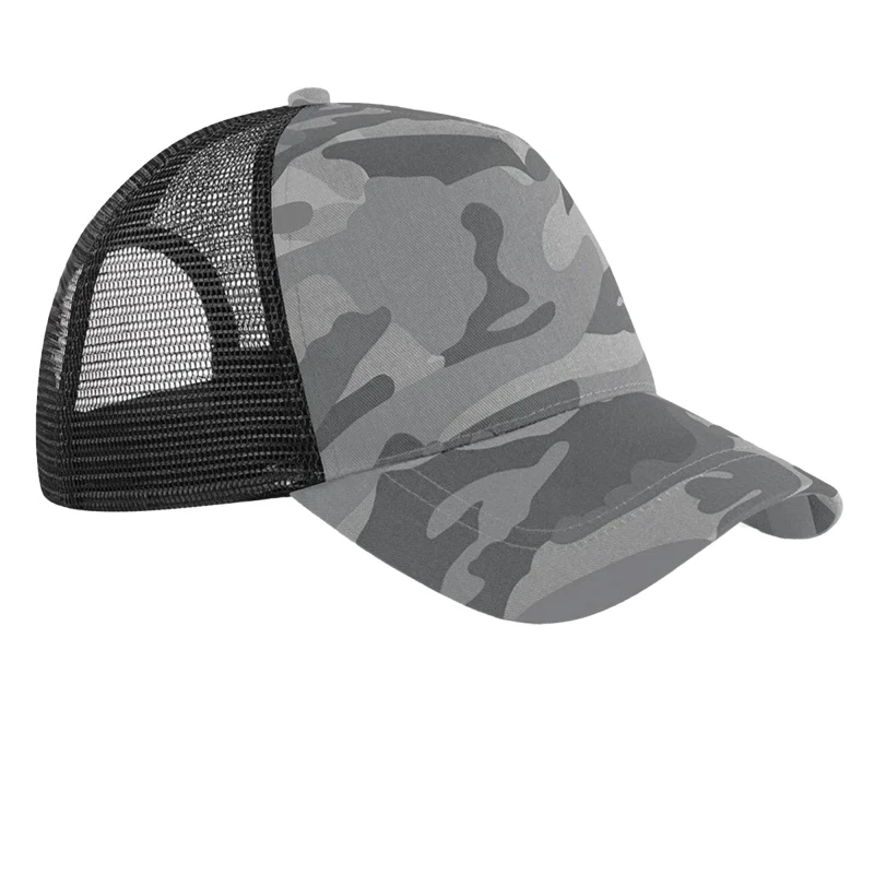 Image of Beechfield Beechfield Men Camo Snapback Trucker Cap in Mid Grey Mid Grey One Size Male 5063425915255
