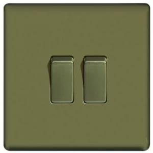 image of Wickes 10A Light Switch 2 Gang 2 Way Pearl Nickel Screwless Flat Plate