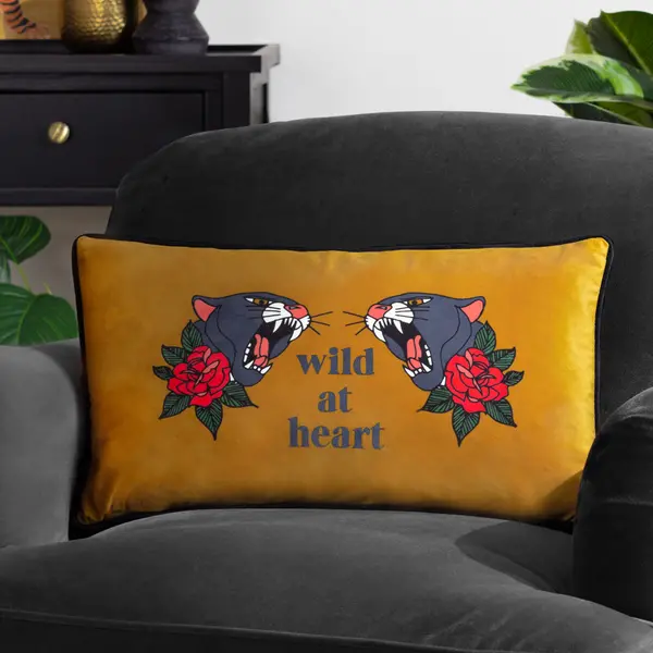 Image of Inked Wild Cushion Gold/Black, Gold/Black / 30 x 50cm / Polyester Filled