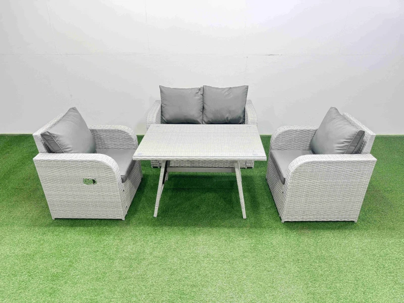 Image of Fimous Light Grey PE Wicker Rattan Garden Furniture Set Reclining Chair Light Grey Unisex
