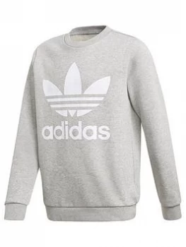 Image of adidas Originals Junior Unisex Trefoil Crew - Grey/White, Size 9-10 Years