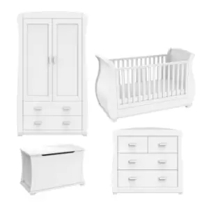 Image of Babymore Bel White Room Set 5 Pieces Cot Bed, Chest Changer, Wardrobe, Toy Box and Pocket Mattress