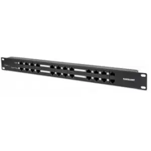 Image of Intellinet PoE Patch Panel 24 Port Patch Panel with 12 port RJ45 Data In and 12 port RJ45 Data and Power Out Passive Power over Ethernet Delivered on
