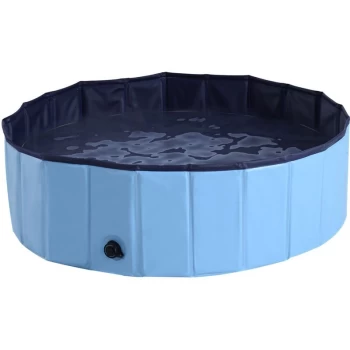 image of Foldable Dog Paddling Pool Pet Cat Swimming Pool Indoor/Outdoor Collapsible Summer Bathing Tub Shower Tub Puppy Washer (Φ100 x 30H cm, Blue) - Pawhut